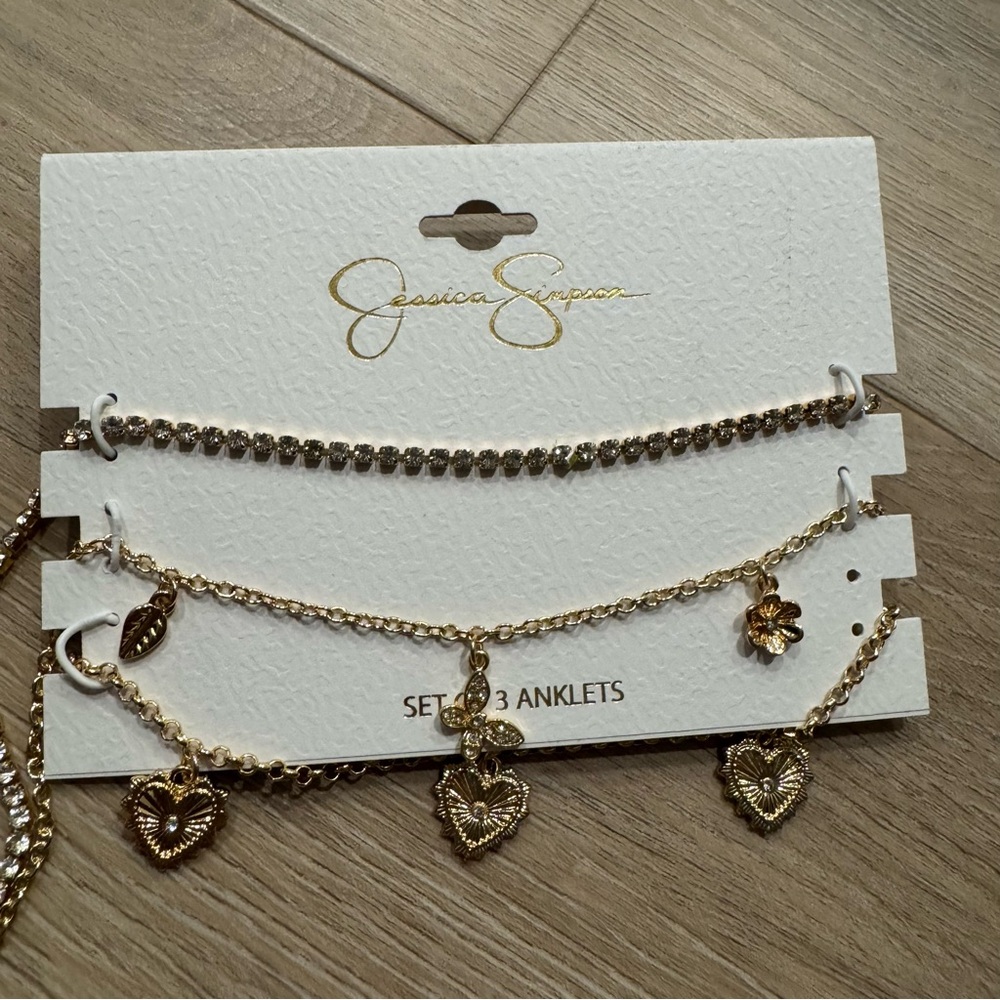 Jessica Simpson Gold 3 Anklets Set NWT